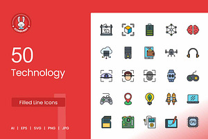 50 Technology Filled Line Icons, an Icon by IconBunny