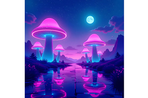 Neon Mushrooms, a Healthcare Illustration by Sharon Schwalbe