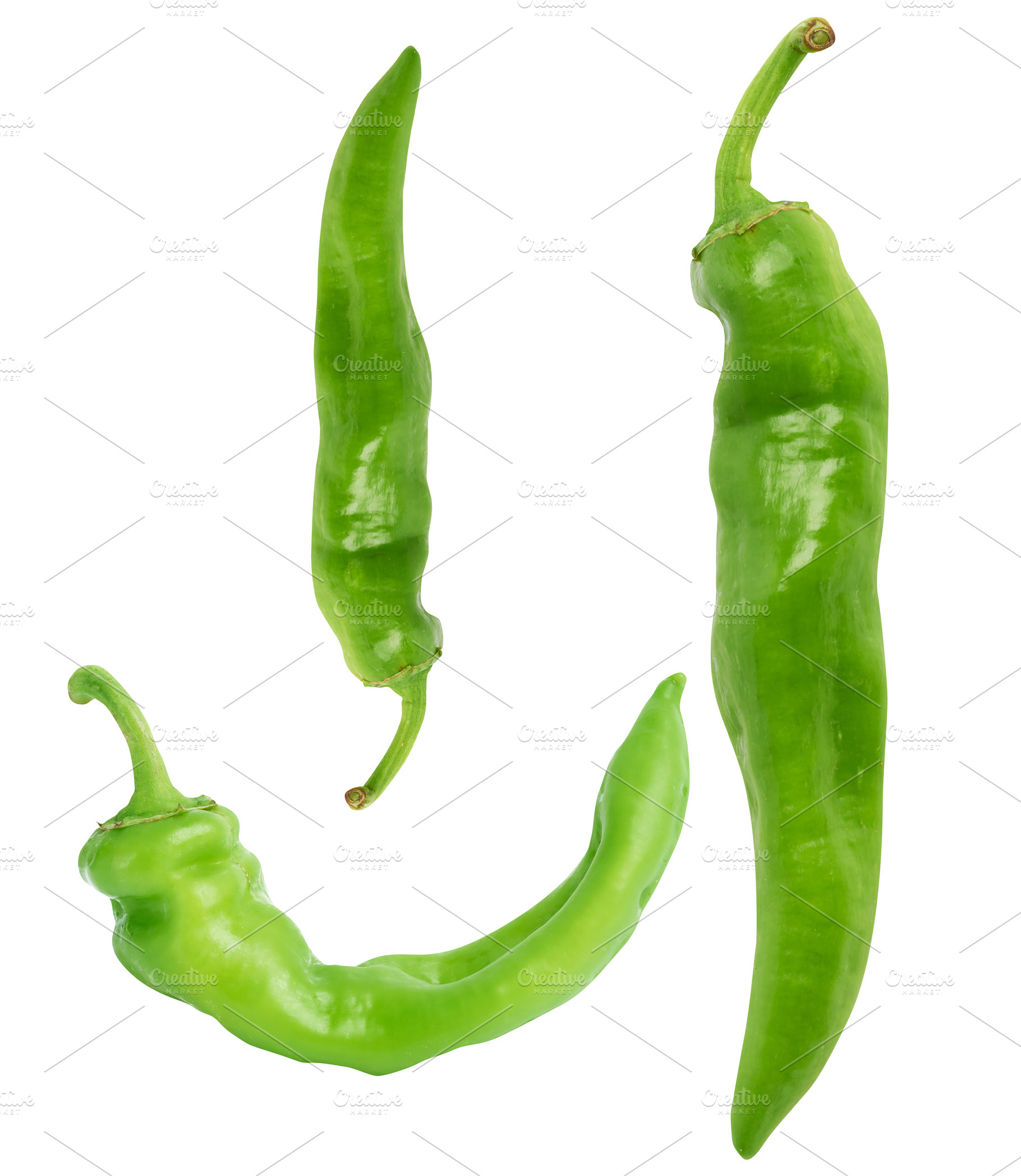 pod of green hot pepper isolated on white background, a Food & Drink Photo by ndanko