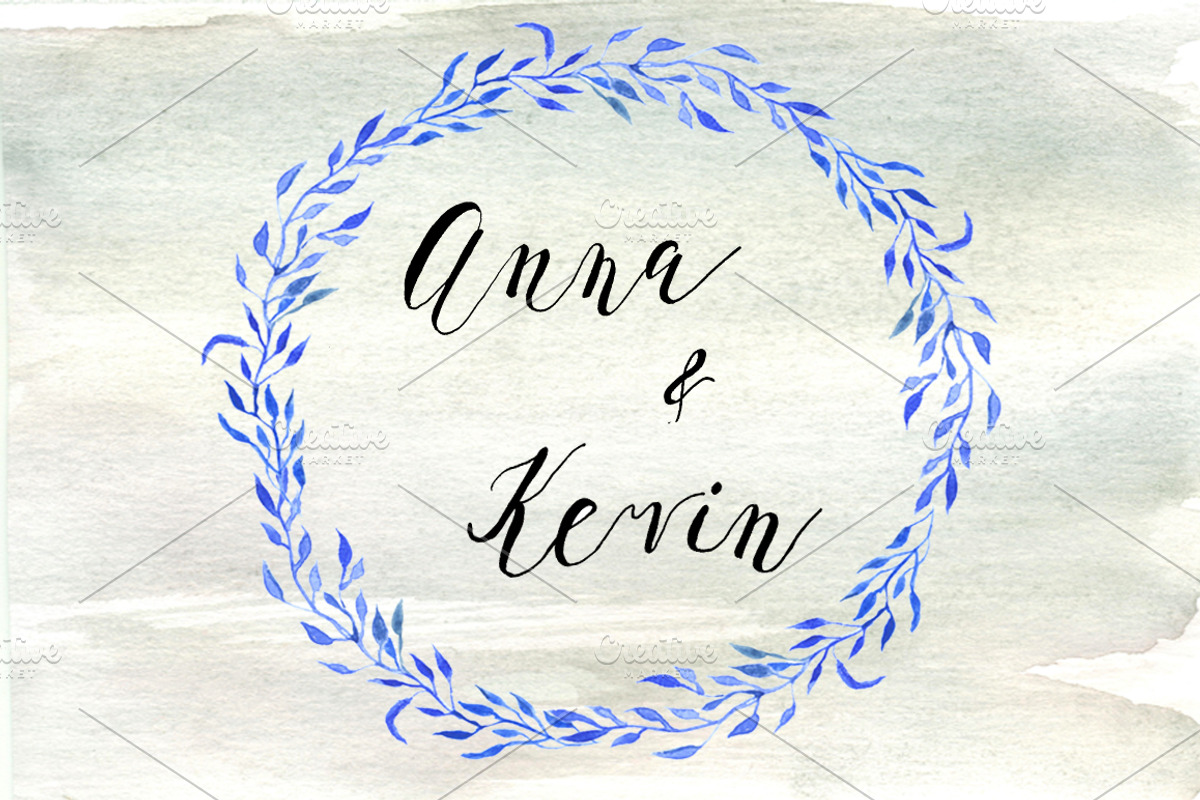 Blue wreaths watercolor clipart, an Illustration by mcherevan (Photo 3 of 3)