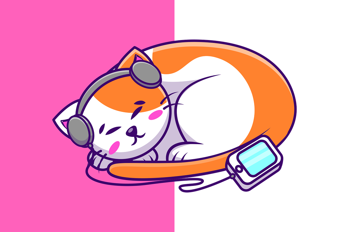 Cute Cat Listening Music, an Animal Illustration by Artstorystudio (Photo 2 of 3)
