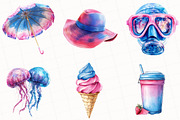 Summer Pink & Blue Coastal Clipart, an Illustration by OK Design (Thumbnail 2 of 5)