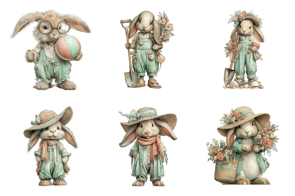Whimsical summer bunny clipart, an Illustration by SinaCreation (Photo 2 of 11)