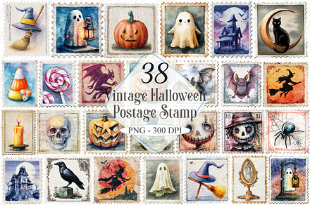 Vintage Halloween Postage Stamp Clip