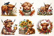 Watercolor Autumn Highland Cow PNG, an Illustration by DreamCafeArt (Thumbnail 3 of 6)