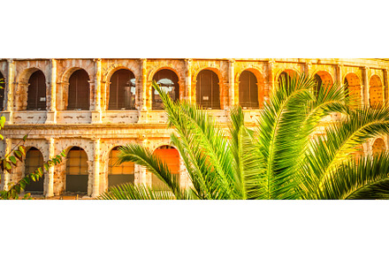 Colosseum at sunset in Rome, Italy, an Architecture Photo by Neirfy