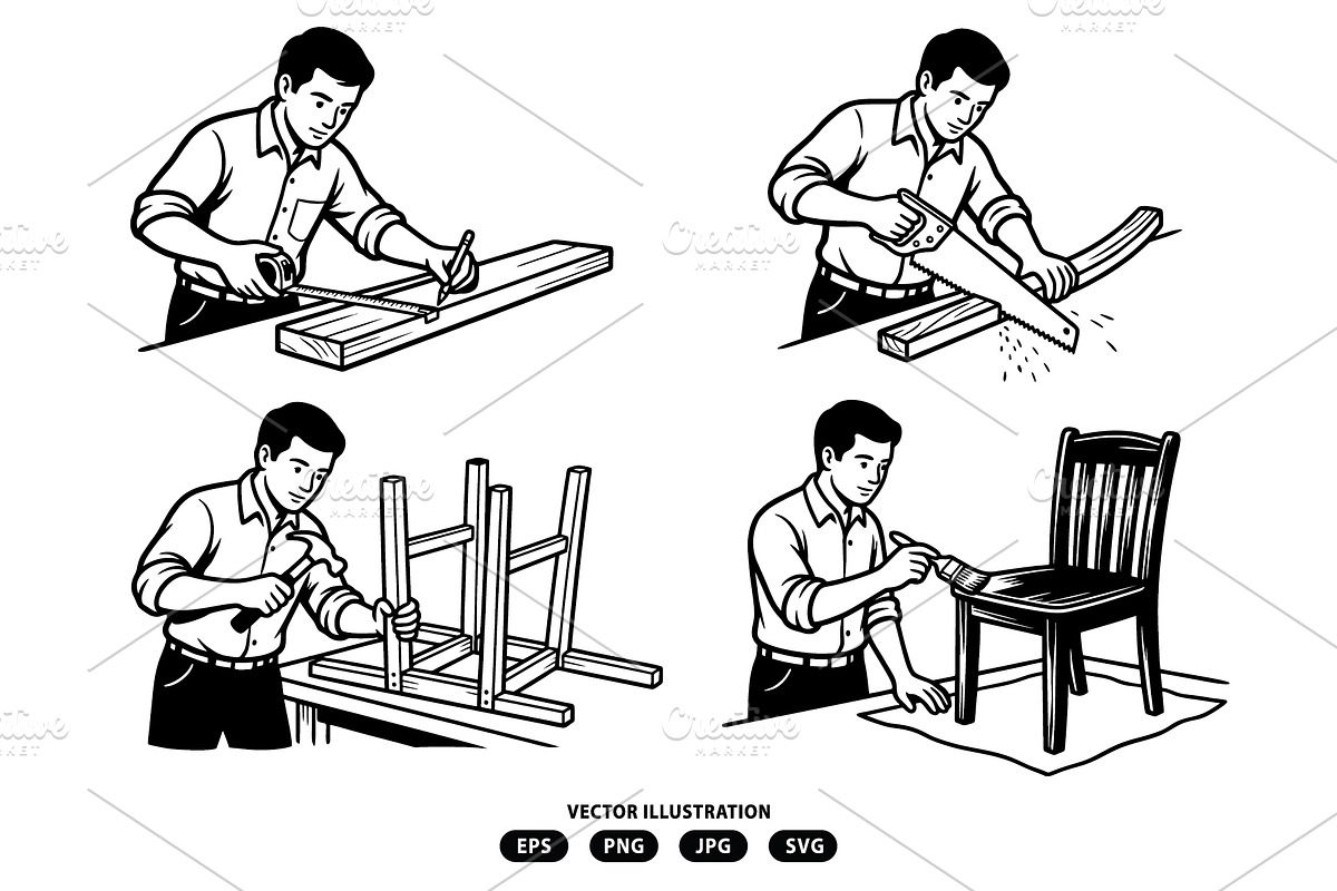 Man making a wooden chair, a Person Illustration by Vectorlina (Photo 2 of 3)