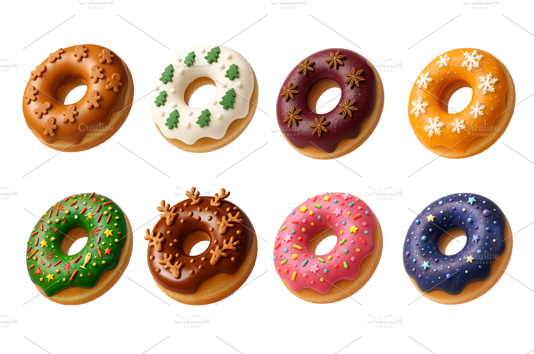 Assorted donuts with festive icing, a Food & Drink Photo by Sergey Kotenev