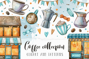Watercolor Coffee Collection, a Decorative Illustration by Aquarellka