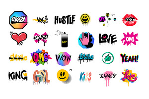 Graffiti Elements With Grunge Fonts