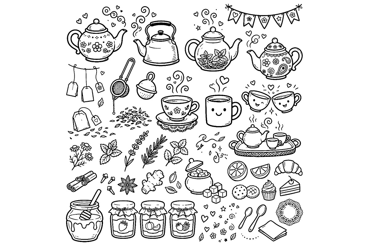 Tea and Coffee Time Doodle Set. Hand, a Food Illustration by Voodz_shop (Photo 1 of 3)
