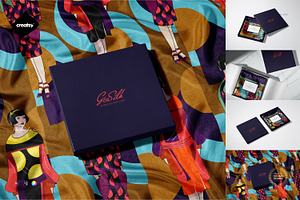 Habotai Silk Scarf with Box Mockup, a Hat Mockup by creatsy5