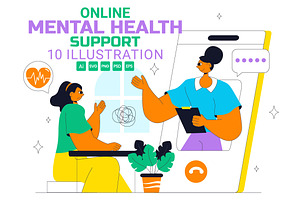 10 Online Mental Health Support, a Healthcare Illustration by denayunebgt