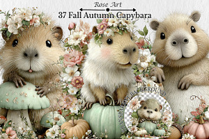 Whimsical Fall Autumn Capybara, a Seasonal Illustration by Rose Art