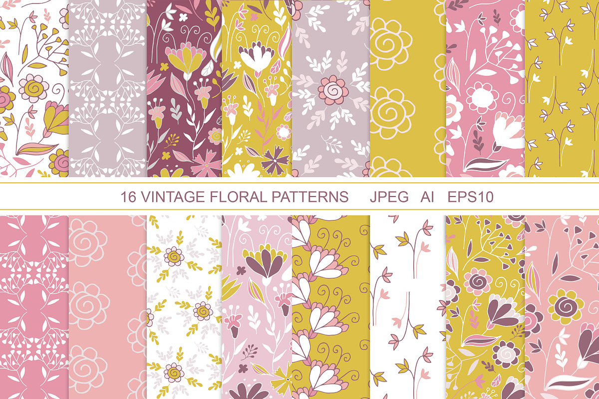Vintage seamless floral patterns, a Pattern Graphic by Jermolina Mockups (Photo 3 of 8)