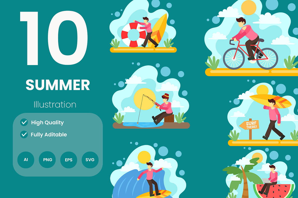 Summer Holiday Illustration Pack, an Illustration by baii09 (Photo 1 of 4)