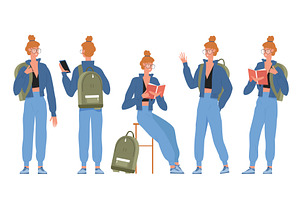 Student Girl Poses with Backpack and, an Object Illustration by Flashvector