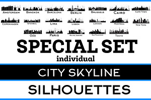 City Skyline Silhouettes Ind Set, an Illustration by Booblgum