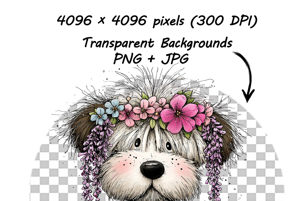 Whimsical Dogs Floral Clipart Spring, a Graphic by one-touch (Photo 10 of 19)