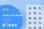 Audio and Music Icon Set, an Outline Icon by Nathaya Studio (Thumbnail 1 of 2)
