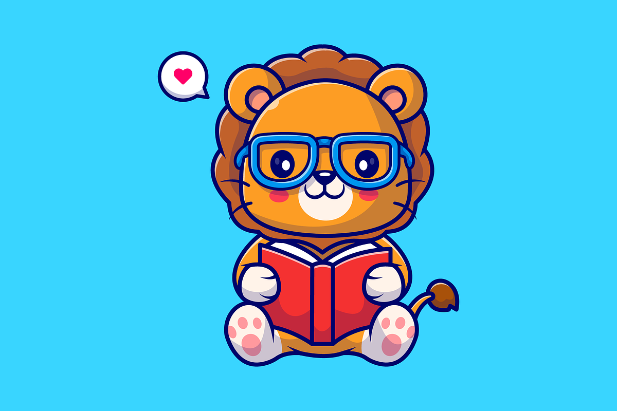 Cute Lion Reading Book With Glasses, an Animal Illustration by Catalyst Labs (Photo 3 of 3)