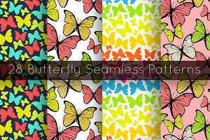 28 Butterfly seamless patterns set