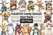 Watercolor Funny Animals Clipart, an Illustration by Black Bird Studio (Thumbnail 1 of 6)
