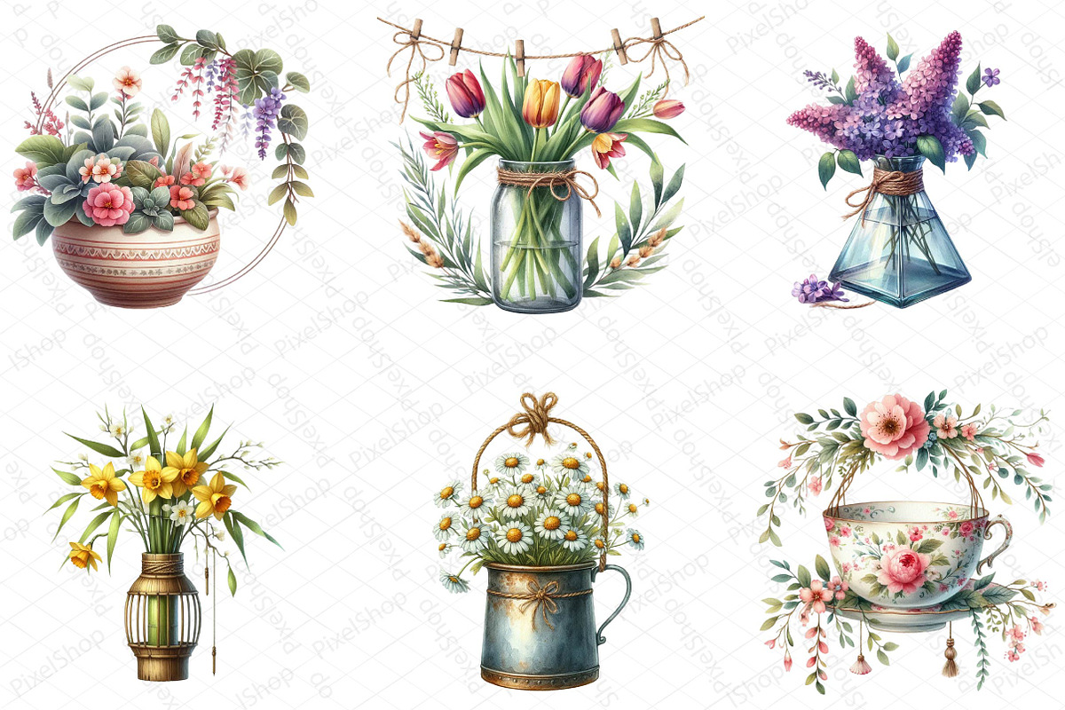 Flower Hanging Plant Vase Clipart, an Illustration by DreamPrint404 (Photo 5 of 5)