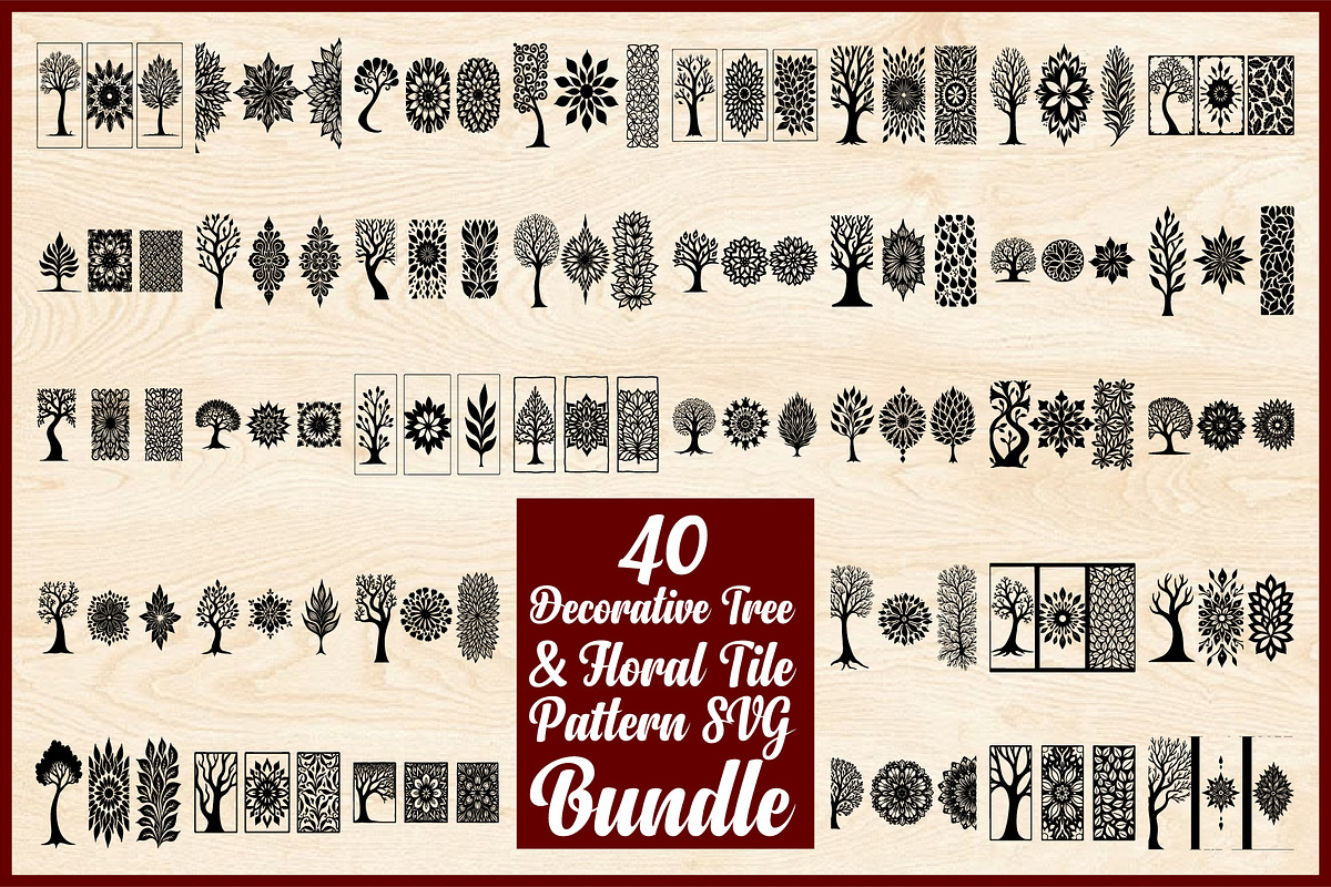 Decorative Tree Floral Tile Set, a Decorative Illustration by Artivon (Photo 1 of 5)