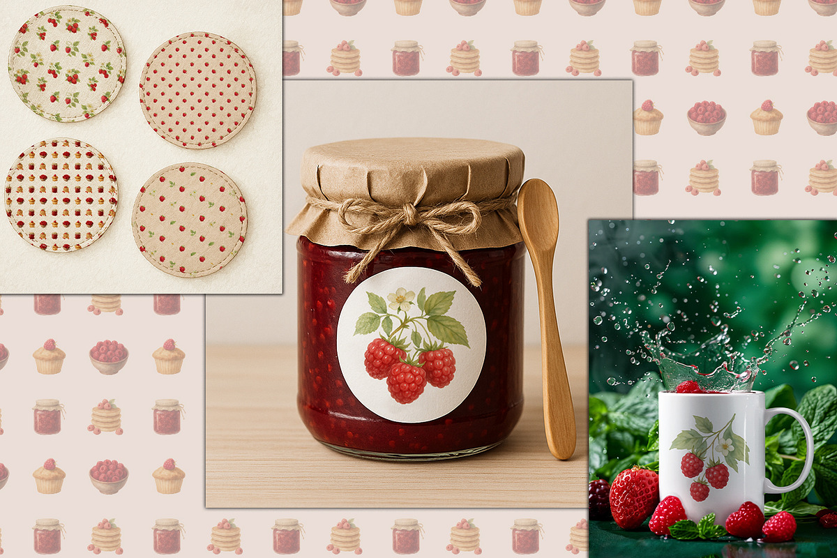 Raspberry Clipart & Patterns Bundle, a Food Illustration by MuzaArtStudio (Photo 7 of 14)