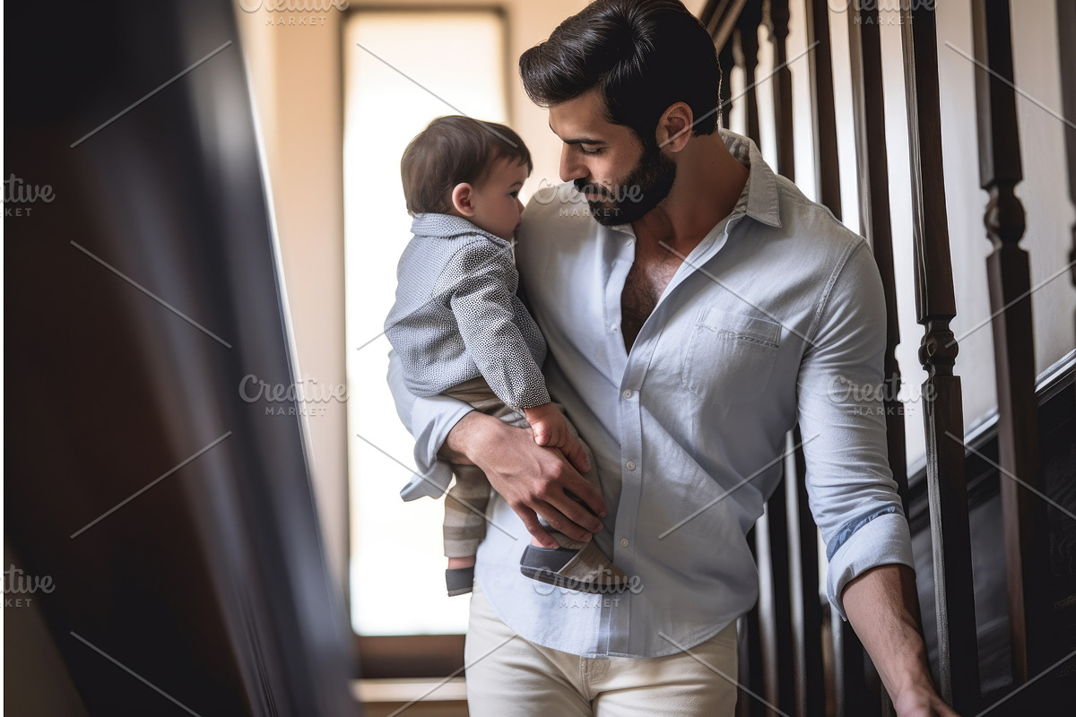 shot of a young father holding his, a Person Illustration by Sergey Kotenev
