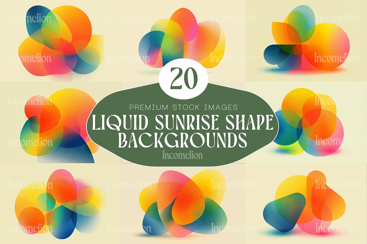 20 Liquid Sunrise Shapes Backgrounds, a Background Graphic by Incomelion (Photo 1 of 10)