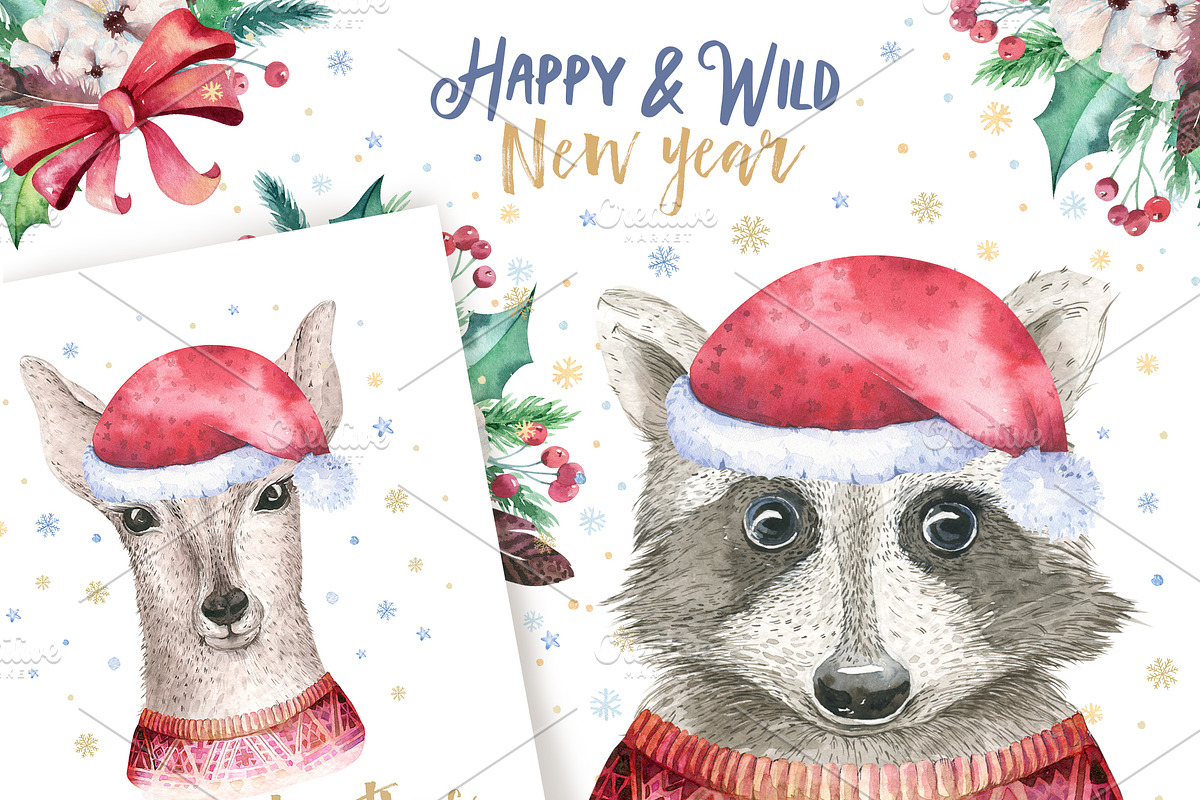 Christmas deer and raccoon animals, an Animal Illustration by Peace ART (Photo 4 of 13)