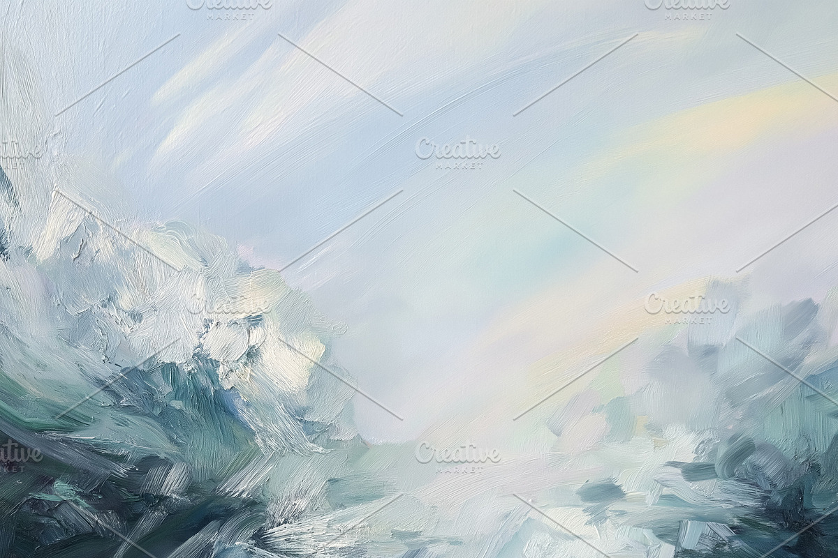 Abstract painting of ocean waves moving under a soft sky with ex, a Decorative Illustration by Studio ANNA