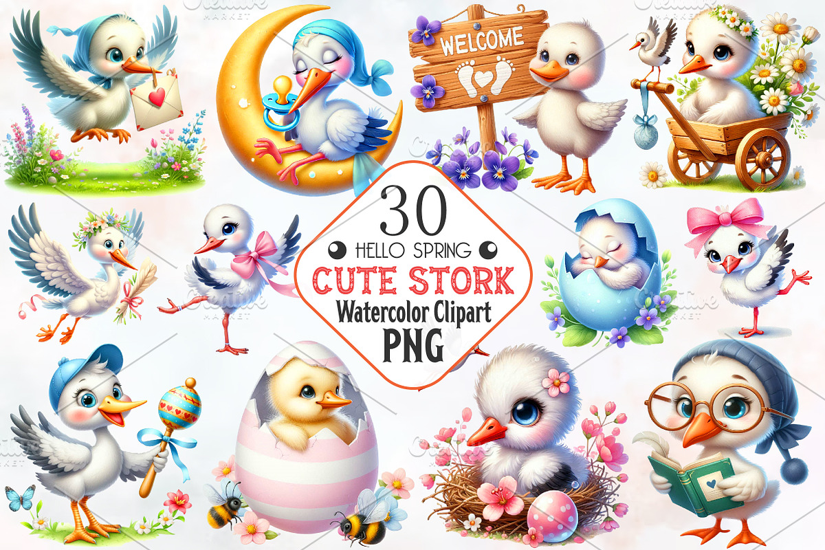 Cute Spring Stork Clipart, an Illustration by RobertsArt (Photo 1 of 7)