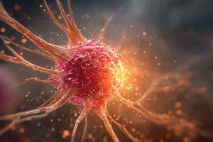 Cancer cell microscopic view vibrant, a Photo by Pixeness Studio