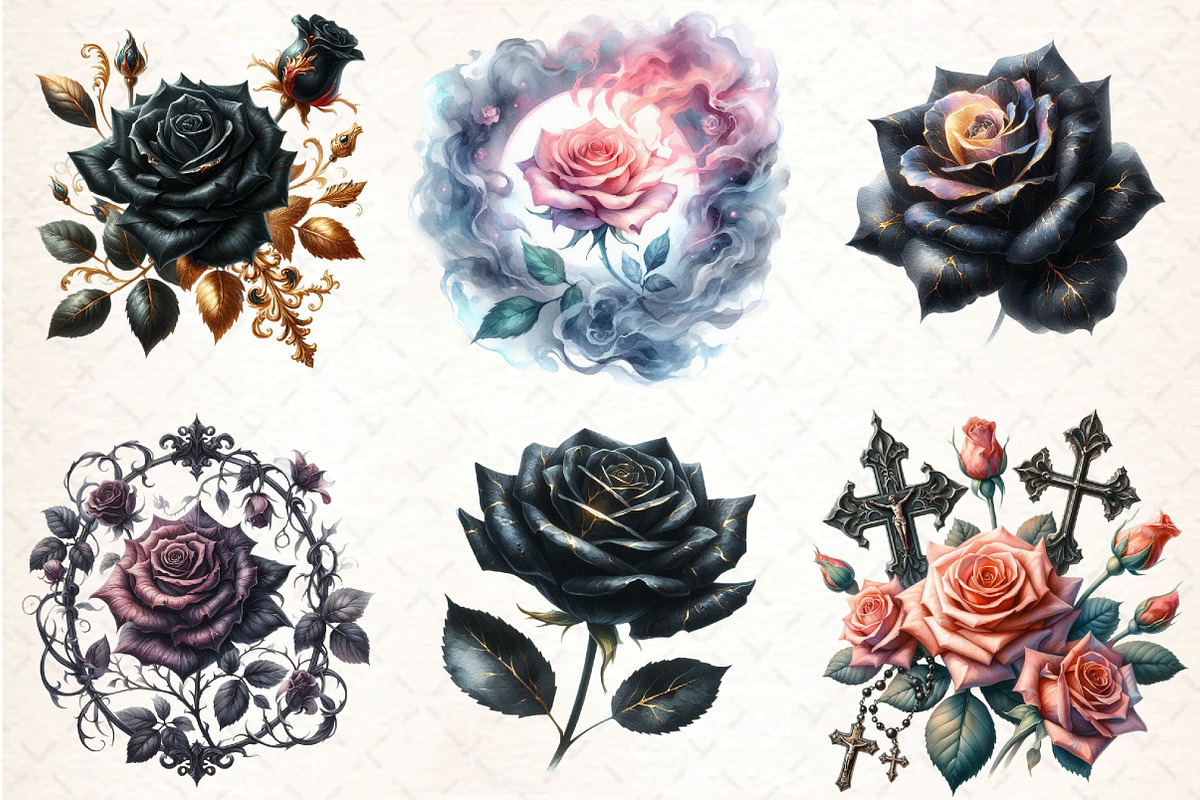 Gothic Roses Clipart, an Illustration by DreamCafeArt (Photo 2 of 7)