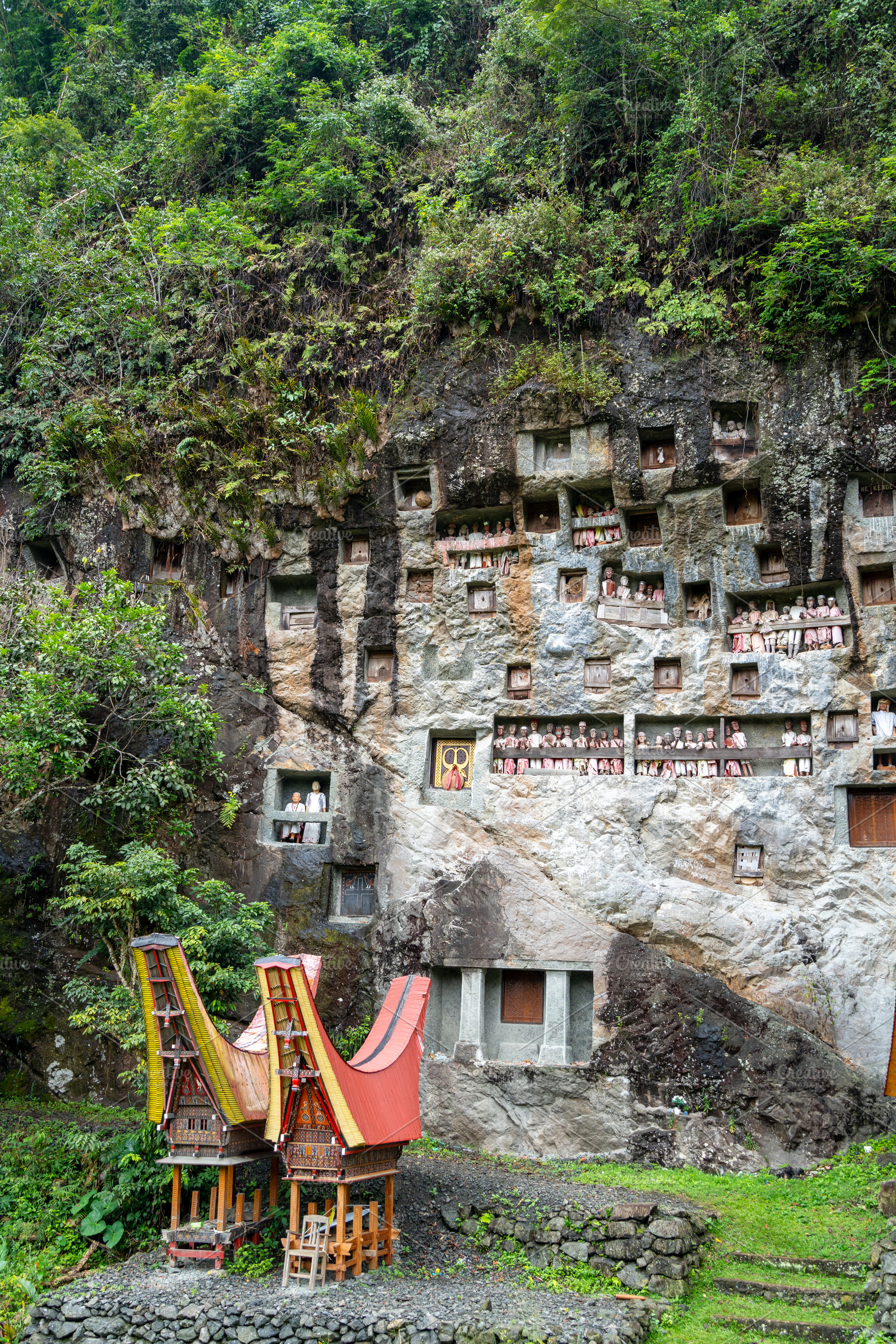 Funeral cliff site of Lemo in Toraja, Sulawesi, Indonesia, a Nature Photo by GoodGoods