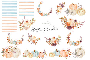 Pumpkin Boho Floral Leaves Clipart