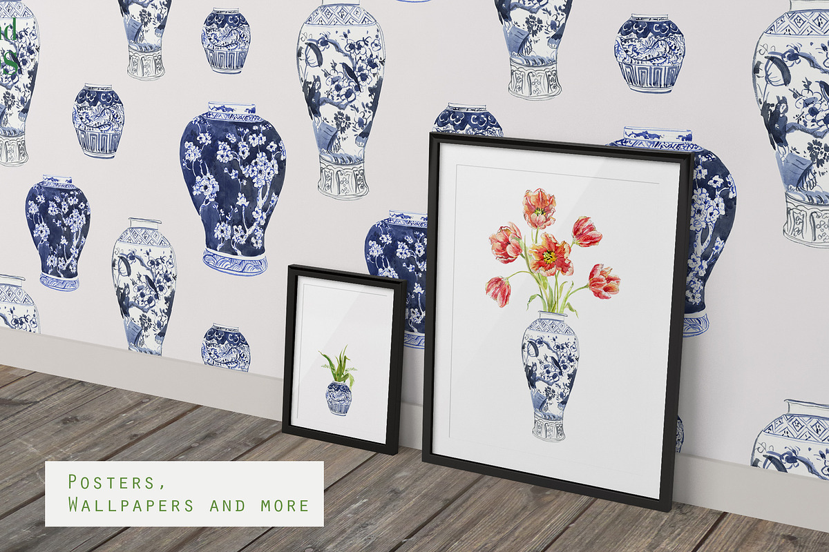 Jars and Tulips. Watercolor Set, a Decorative Illustration by Irina Dolgikh (Photo 5 of 12)