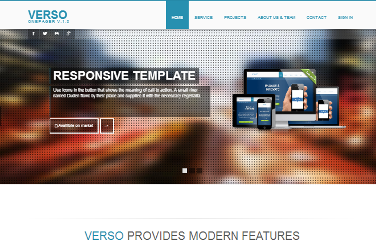 VERSO onepager Bootstrap template, a Landing Page Template by Bootstraptor