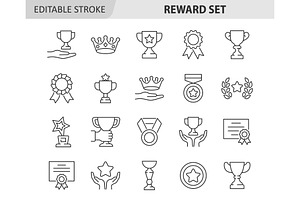 Reward line vector icon set, an Outline Icon by ElineDesign