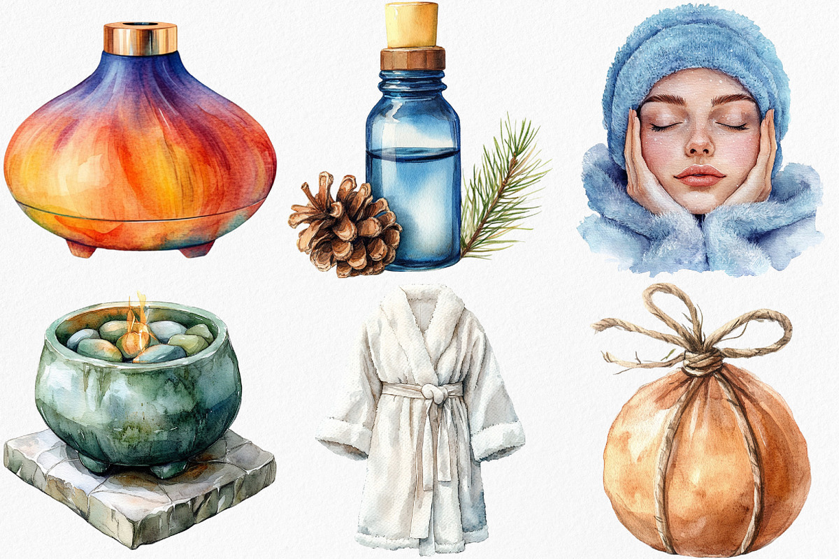 Watercolor Cozy Winter Spa Clipart, an Illustration by Canvas Craft (Photo 2 of 6)