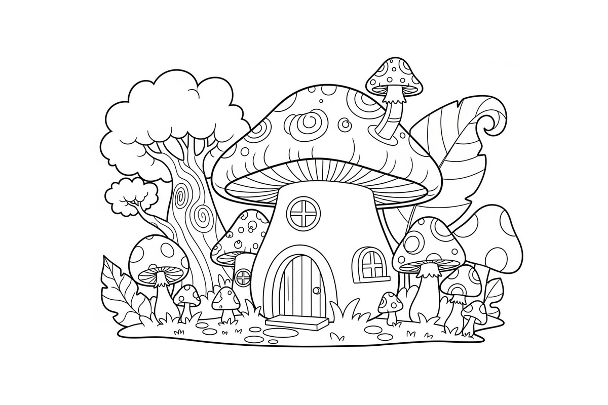 Whimsical Mushroom House Line Art bu, an Illustration by Designs_River (Photo 44 of 51)