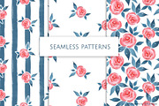 Watercolor Rose Patterns with blue, a Pattern Graphic by Gribanessa (Thumbnail 1 of 4)