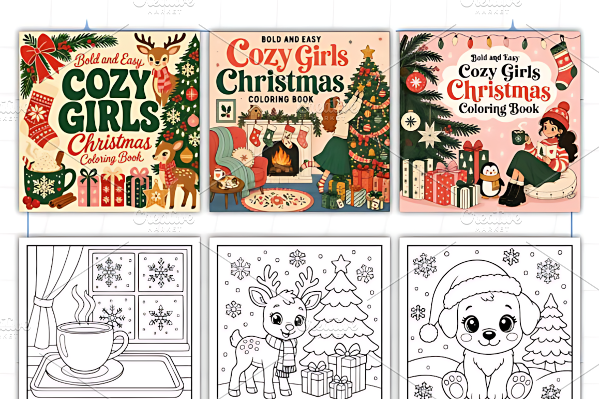 Easy Cozy Girls Christmas Coloring, a Seasonal Illustration by Design Station (Photo 2 of 3)