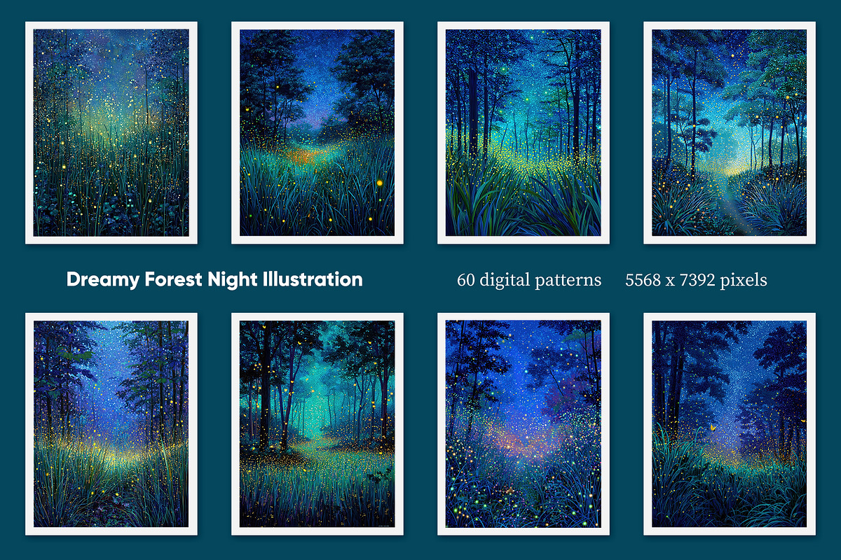 Dreamy Forest Night Illustration, a Decorative Illustration by Housui Patterns (Photo 3 of 12)