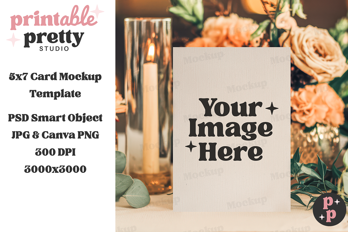 Candlelight Wedding Card Mockup PSD, a Product Mockup by Printable Pretty Studio (Photo 6 of 7)