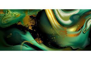 Abstract fluid texture - green gold, an Illustration by art PVP - market