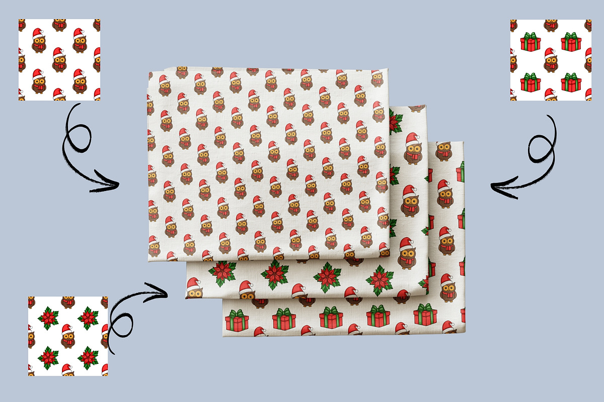 Christmas Owl: Patterns & Clipart, a Seasonal Illustration by Elatedowl (Photo 4 of 16)